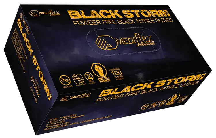 Black Storm Powder Free Black Nitrile Gloves