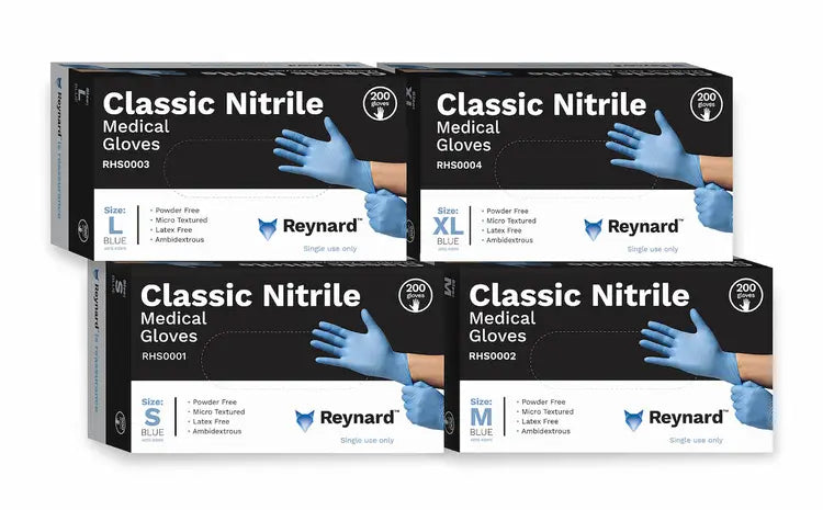 Classic Nitrile Gloves 3.5g Blue, Powder Free Box Of 200s, Carton Of 10 Boxes