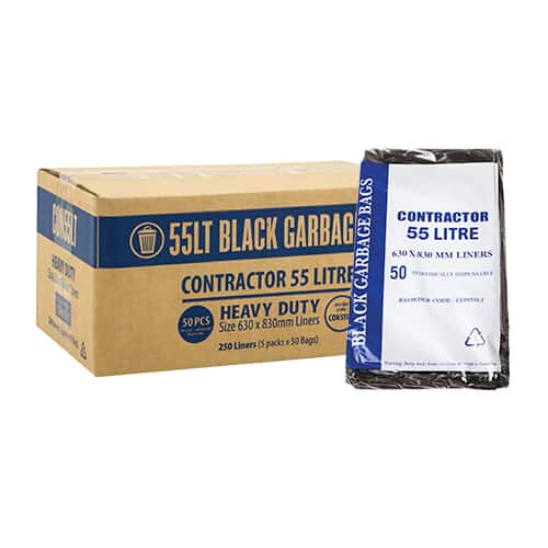 Austar 55L Contractor Black Bin Liner HDPE