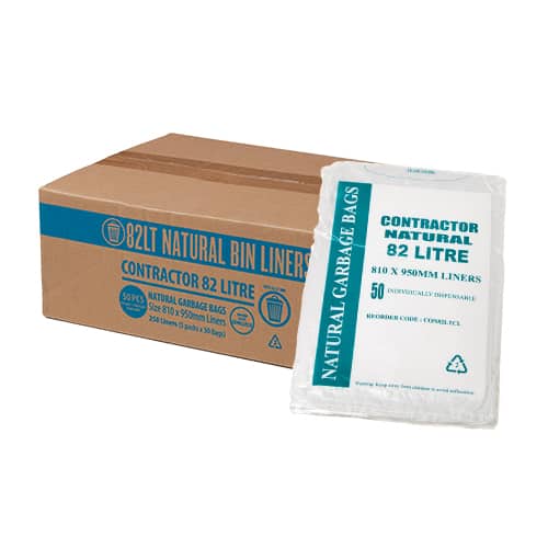 Austar 82L Contractor Natural HDPE Garbage Bags- CTN250